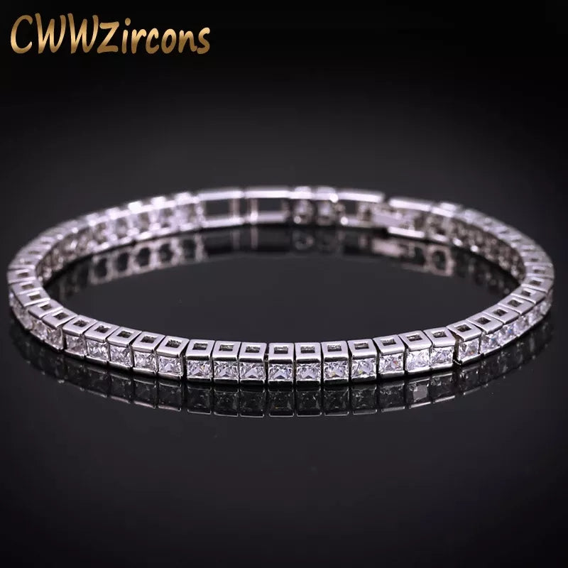 3mm Princess Cut CZ Tennis Bracelet - Women's White Gold Color | Shop Elegant Jewelry Online