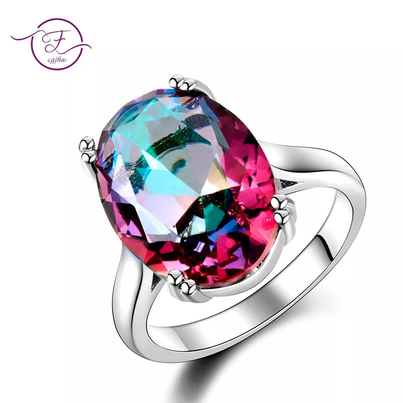 Fashion Women's Jewellery S925 Silver Ring Mystic Fire Rainbow Topaz Rings - Fine Jewellery for Wedding, Engagement, and Everyday Wear