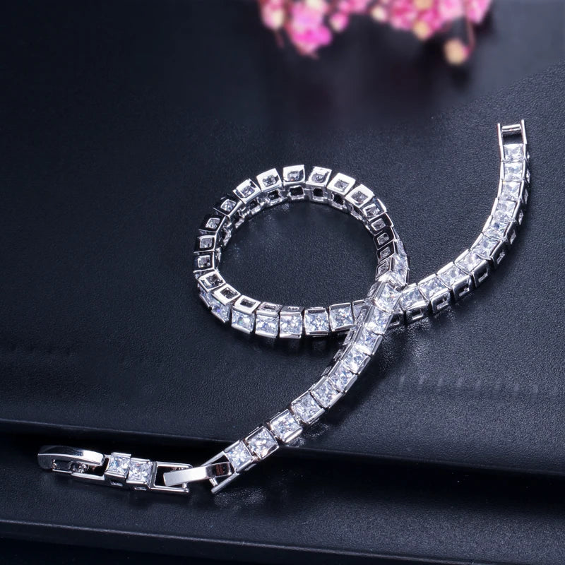 3mm Princess Cut CZ Tennis Bracelet - Women's White Gold Color | Shop Elegant Jewelry Online