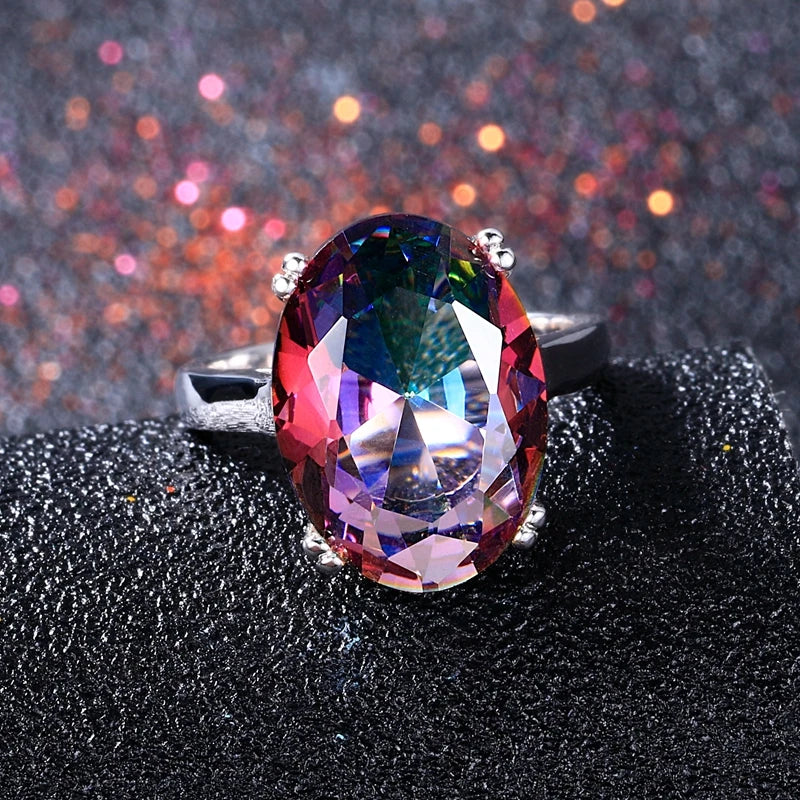 Fashion Women's Jewellery S925 Silver Ring Mystic Fire Rainbow Topaz Rings - Fine Jewellery for Wedding, Engagement, and Everyday Wear