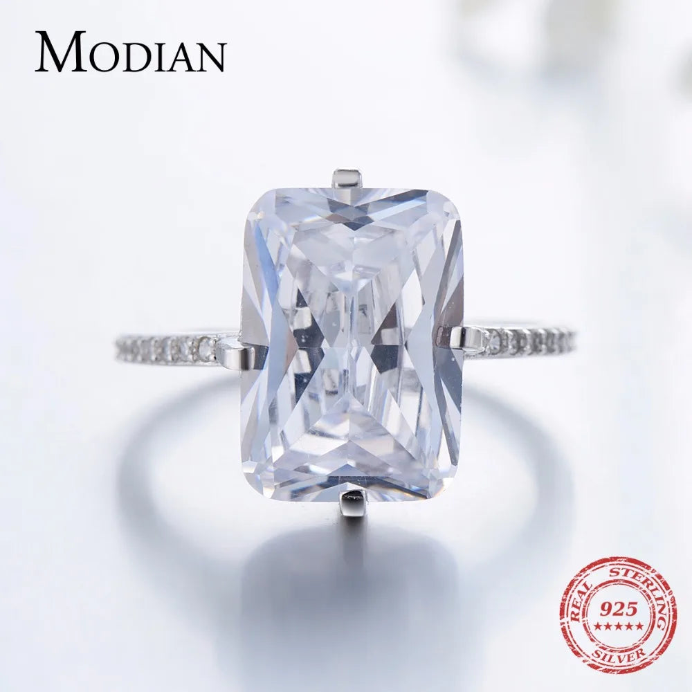 Modian 925 Sterling Silver Rectangle Ring with 5A Clear Zircon - Luxury Elegant Jewelry