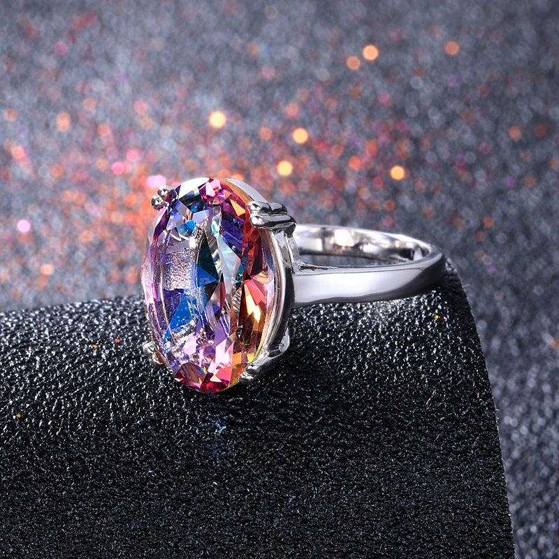 Fashion Women's Jewellery S925 Silver Ring Mystic Fire Rainbow Topaz Rings - Fine Jewellery for Wedding, Engagement, and Everyday Wear