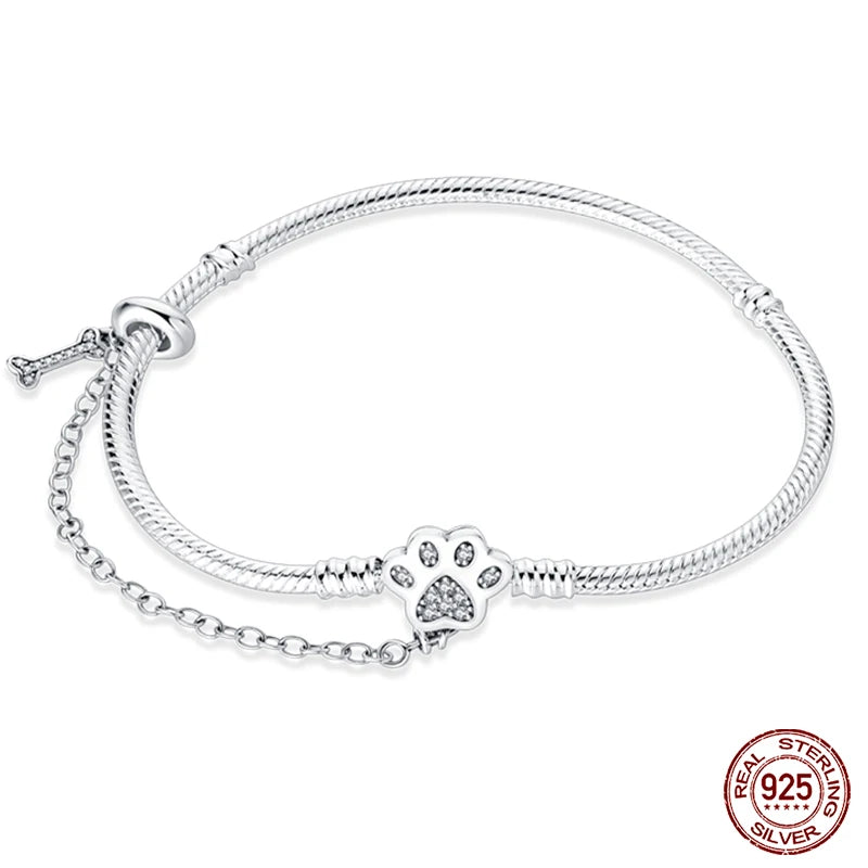 Bracelet Silver 925 Original 17-20CM Star Moon Sun Four Leaf Clover Green Zircon | Discover Unique Silver Bracelets