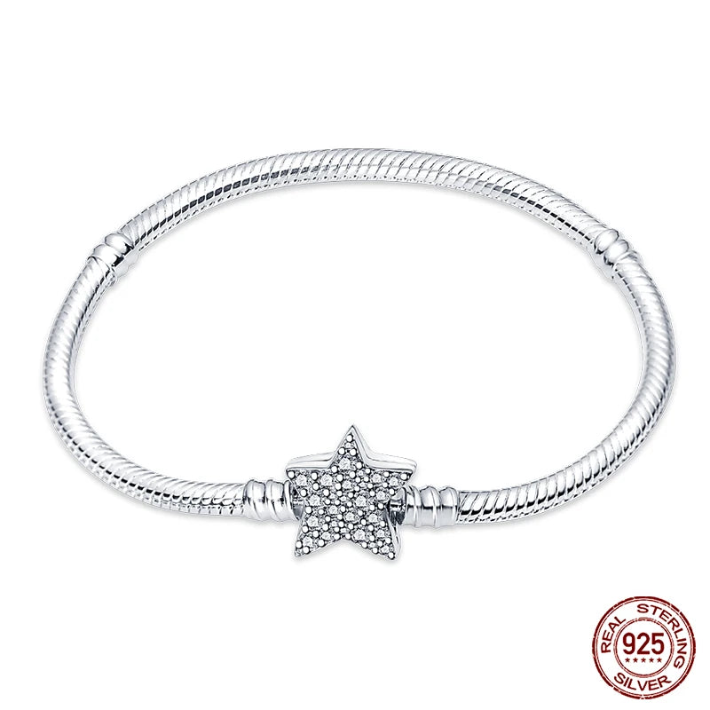 Bracelet Silver 925 Original 17-20CM Star Moon Sun Four Leaf Clover Green Zircon | Discover Unique Silver Bracelets