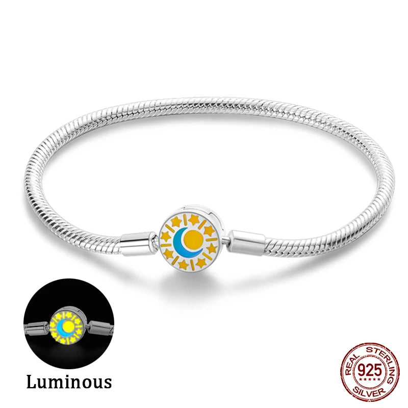 Bracelet Silver 925 Original 17-20CM Star Moon Sun Four Leaf Clover Green Zircon | Discover Unique Silver Bracelets