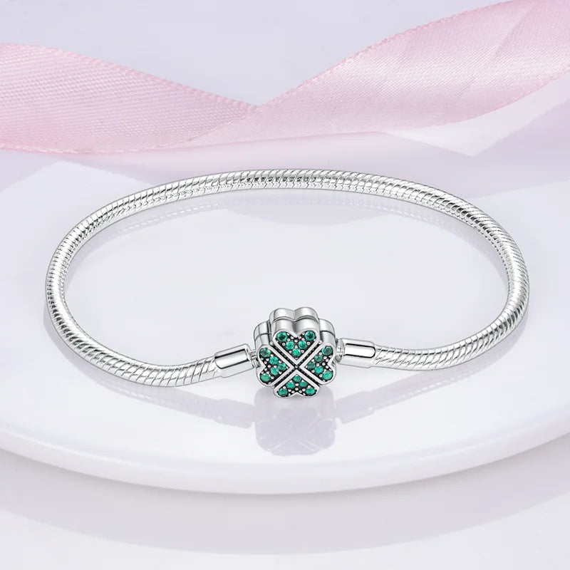 Bracelet Silver 925 Original 17-20CM Star Moon Sun Four Leaf Clover Green Zircon | Discover Unique Silver Bracelets